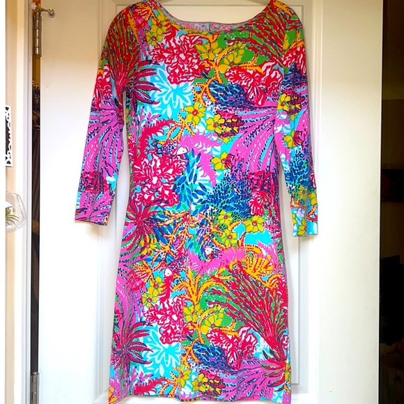 Lilly Pulitzer Dresses & Skirts - Lilly Pulitzer Marlowe Tropical Floral Print Dress Small Long Sleeve Cotton